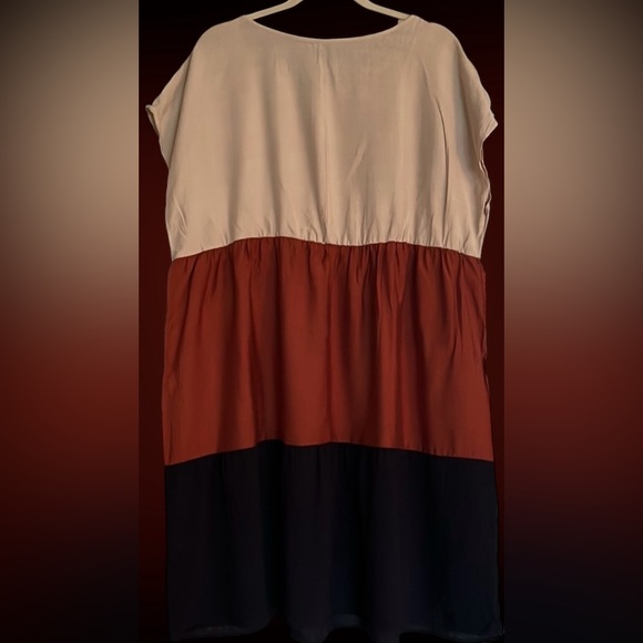 EMERY ROSE Navy/Rust/Tan Contrast Color A-Line Flare Dress, Size 2XL(16), EUC. - Picture 6 of 10